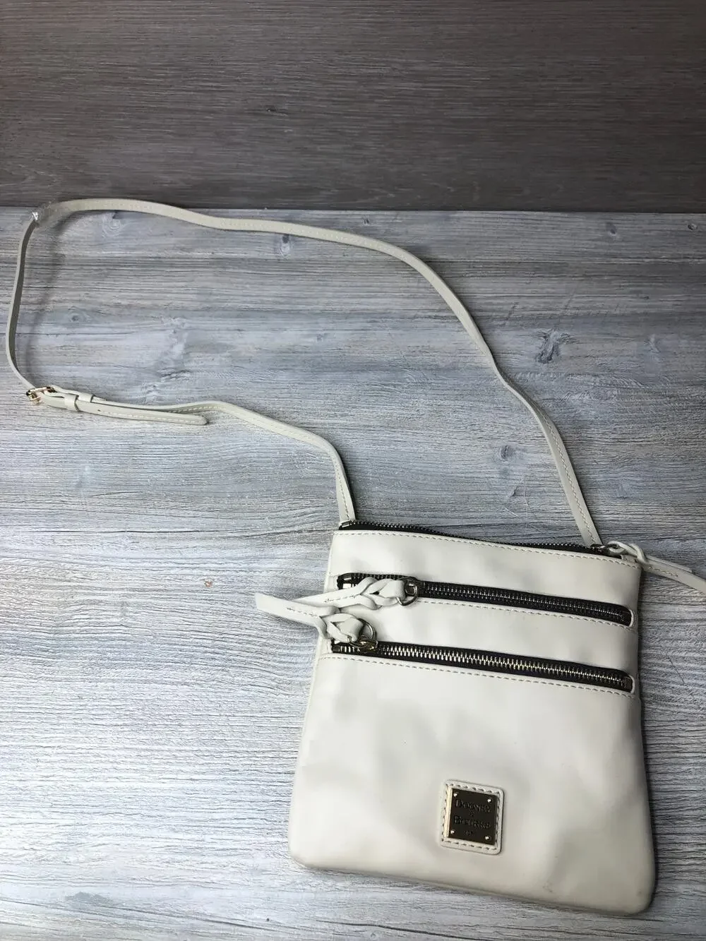 Dooney and Bourke Cream Triple Zip Crossbody NWT W dustbag and registration
